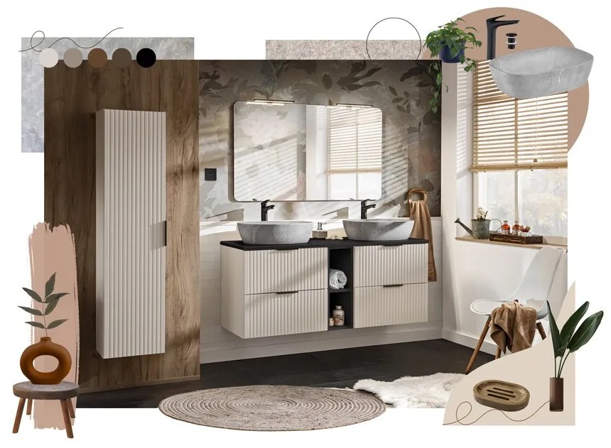 Závěsná skříňka Adele Cashmere s deskou 120 cm kašmírová/dub wotan