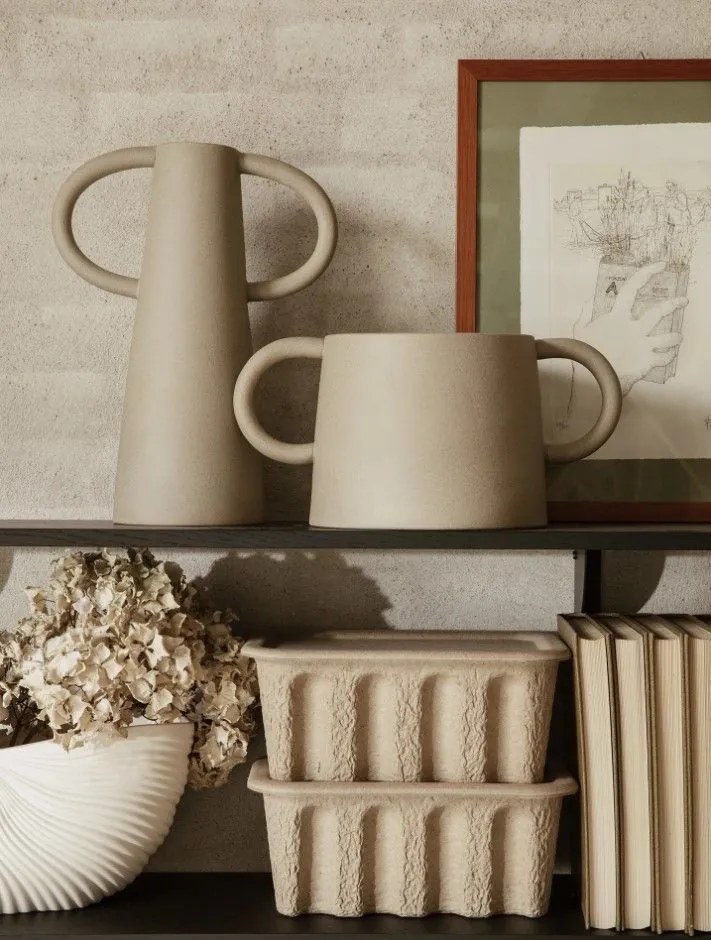 Ferm Living Úložný box s vekom Paper Pulp Small – set 2 ks