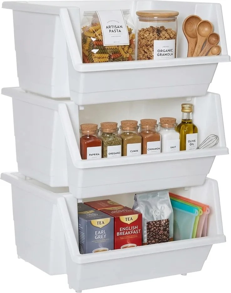 5Five® Sada 3 stohovateľných úložných boxov, STACKEO - biela