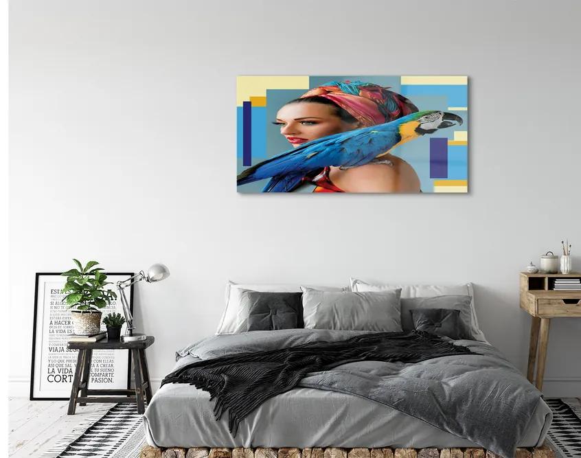 Obraz na akrylátovom skle Papagáj na ramene 125x50 cm