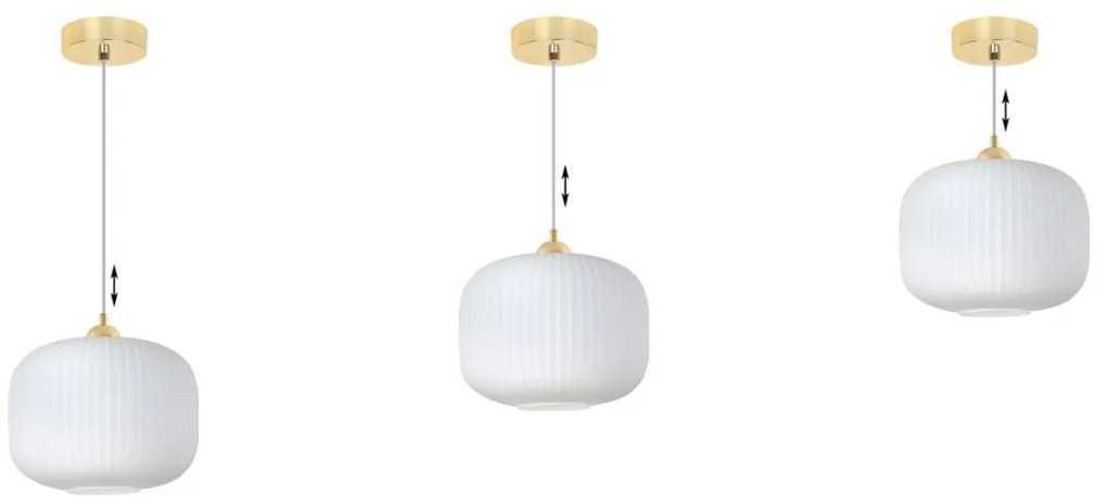 Závesné svietidlo Riffle 3, 1x biele sklenené tienidlo, g