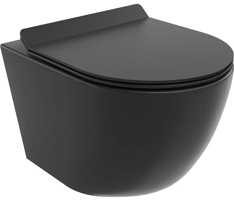 Mexen Lena, závesná WC misa 490x360x340 mm, Rimless Tornádo + WC sedadlo z duroplastu, čierna matná, 30220185T