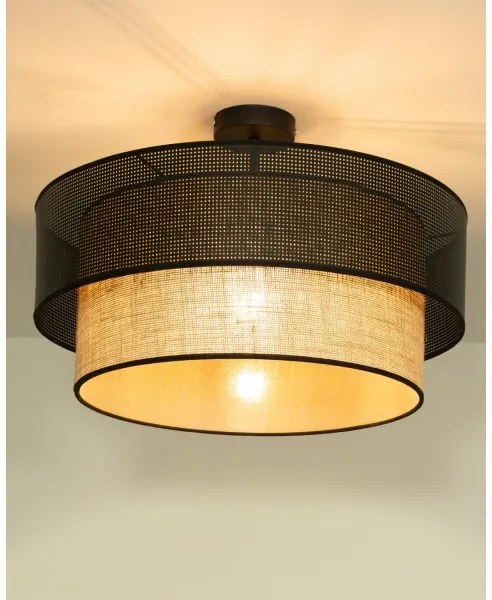 Prisadený luster BORHO 1xE27/60W/230V priemer 40 cm čierna/juta