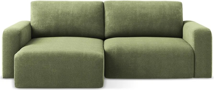 Zelená ženilková rozkladacia/s úložným priestorom rohová pohovka (ľavý roh/s leňoškou) Kona – Makamii