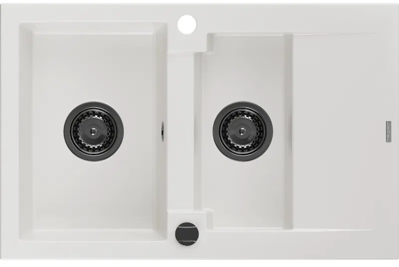 Mexen Gaspar, granitový drez 737x475x177 mm, 1,5-komorový, biela s čiernym sifónom, 6507731505-20-B