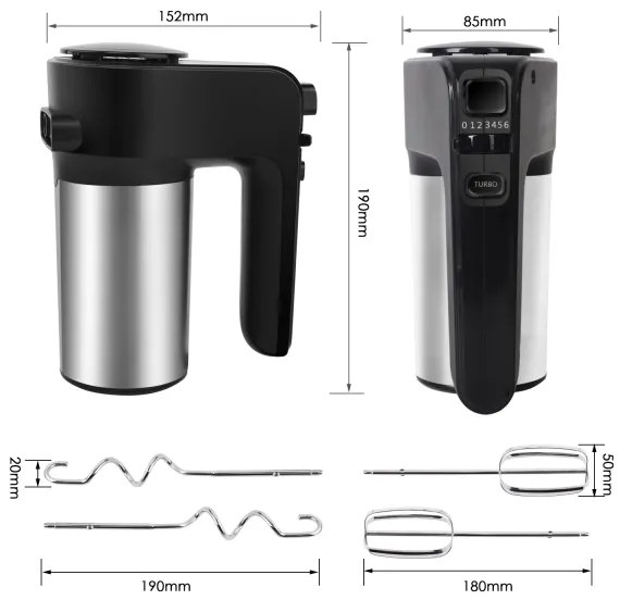 Aigostar - Ručný šľahač 300W/230V čierna/chróm