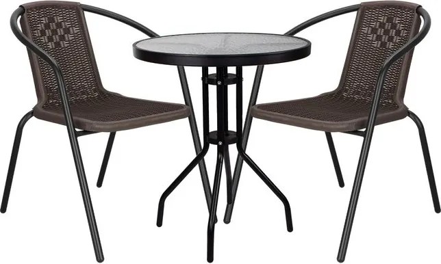 Kovová záhradná súprava Springos – 2 stoličky a stôl so sklenenou doskou