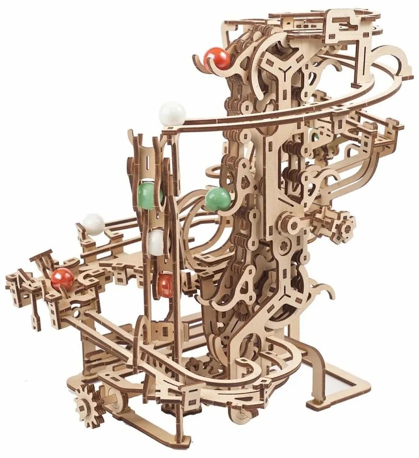 Ugears 3D drevené mechanické puzzle Guľôčková dráha reťazová