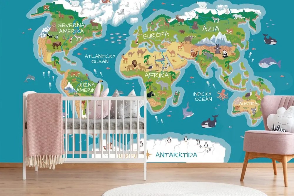 Tapeta detská mapa so slovenskými názvami - 300x200