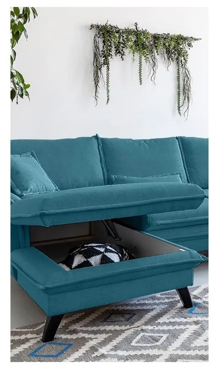 Tyrkysovomodrá rozkladacia rohová pohovka Miuform Charming Charlie, ľavý roh