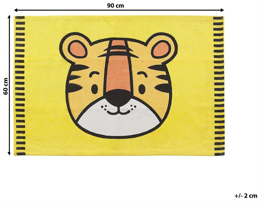 Detský bavlnený koberec s motívom tigra 60 x 90 cm žltý RANCHI Beliani