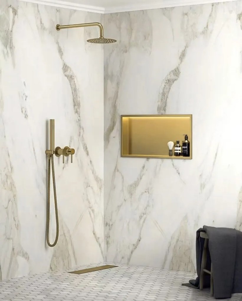 Rea Rea, LED polička na zapustenie 45x30x10 cm, 12W, 3000K, zlatá matná, REA-08545