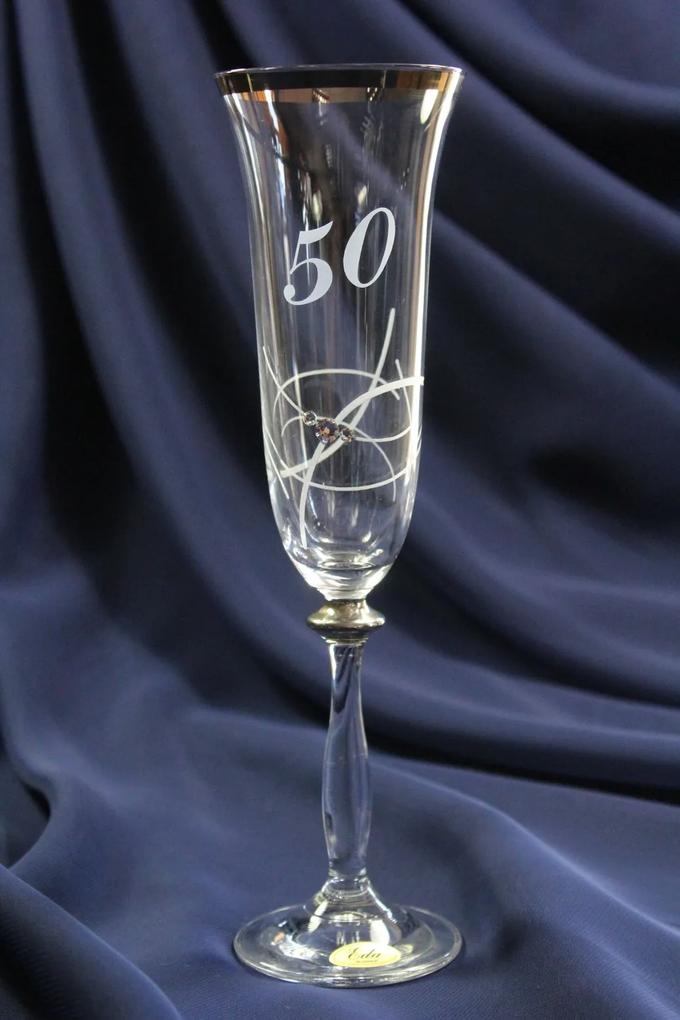 Výročný pohár na 50. narodeniny - ŠAMPANSKÉ so swarovski kryštáľmi a strieborným pásom