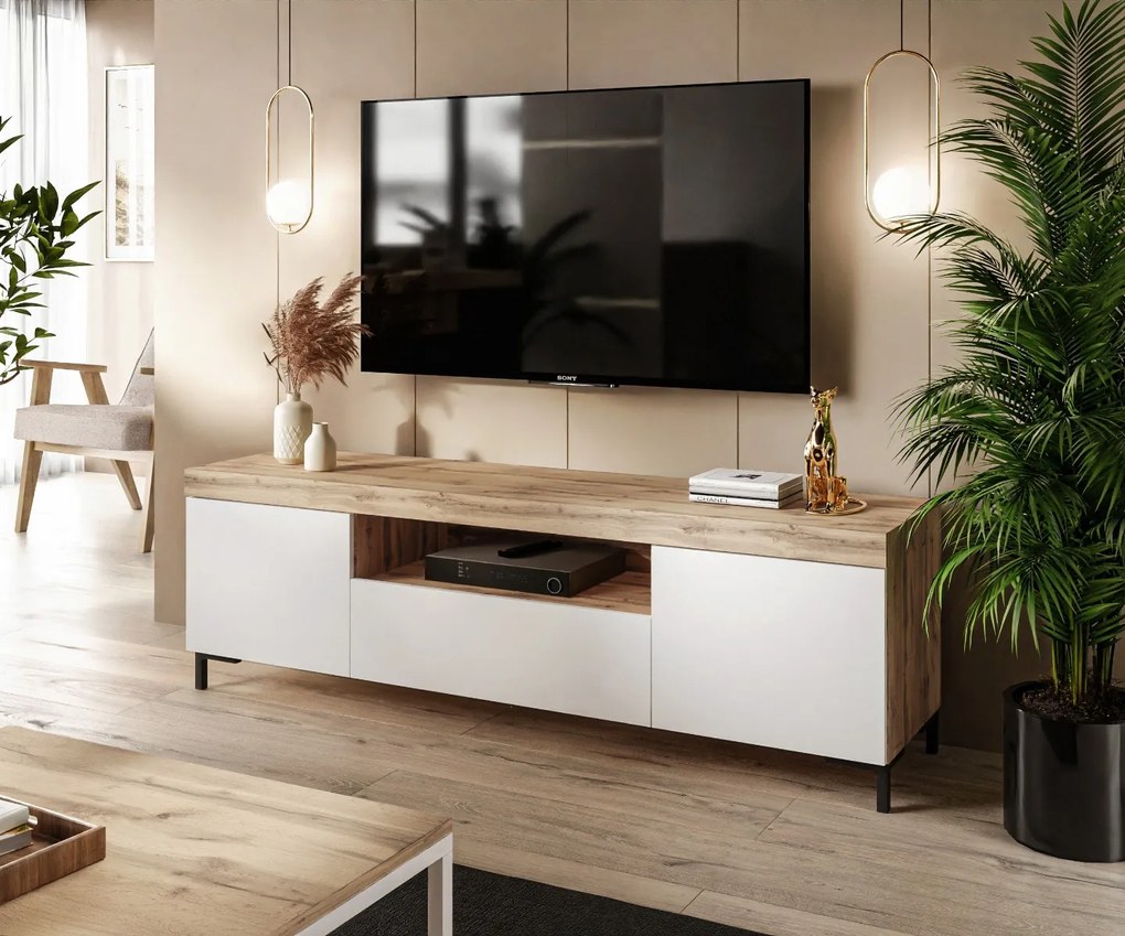 TV STOLÍK LUNGO DUB WOTAN BIELA NA NOŽIČKÁCH 170 cm