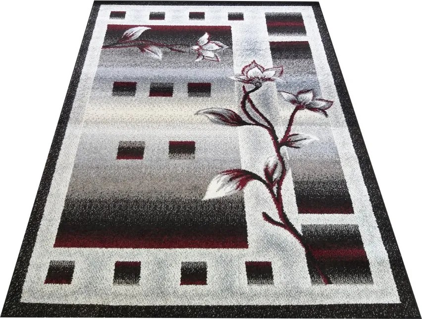 DY Sivo-červený kvetinový koberec Otto 02 Rozmer: 240x330 cm