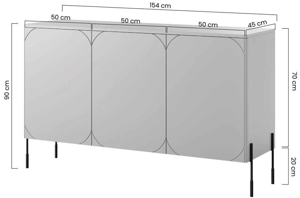 Komoda Sonatia 150 cm trojdverová - kašmír / čierne nohy