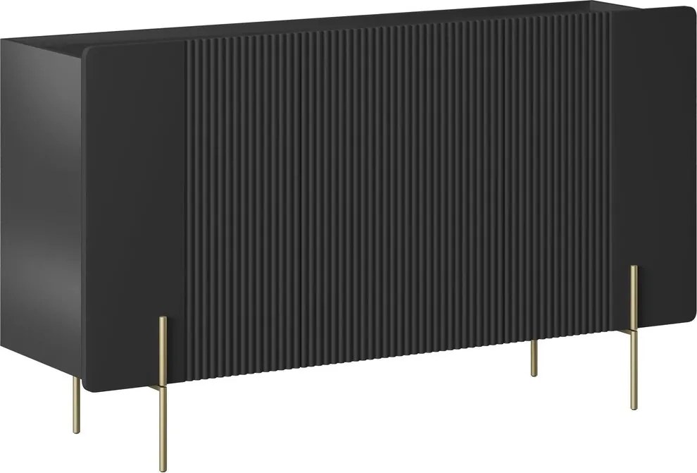 Komoda Malmi 150 cm trojdverová - čierny mat / zlaté nohy