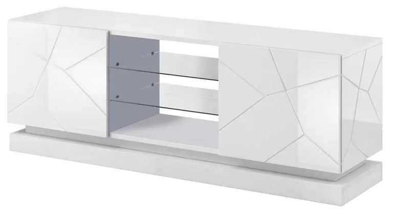 TV stolík Agnes 160, Osvetlenie: osvetlenie LED RGB - farebné, Farby: biela / biely lesk