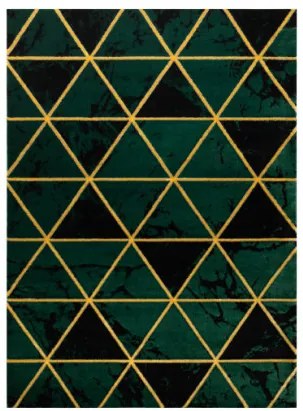 Koberec EMERALD exkluzívny 1020 glamour, styl marmur, trojuholníky fľaškovo zelený / zlatý