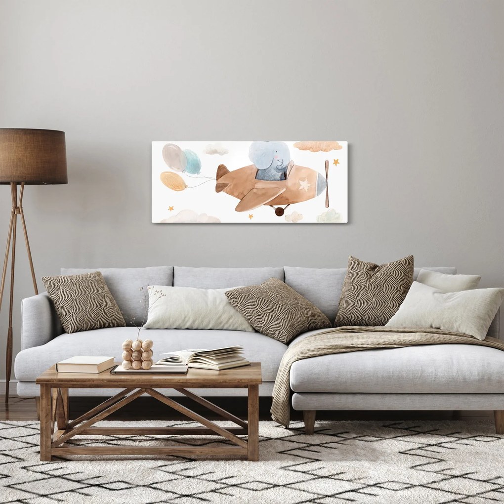 Obraz - Akvarelový slon v lietadle (120x50 cm)