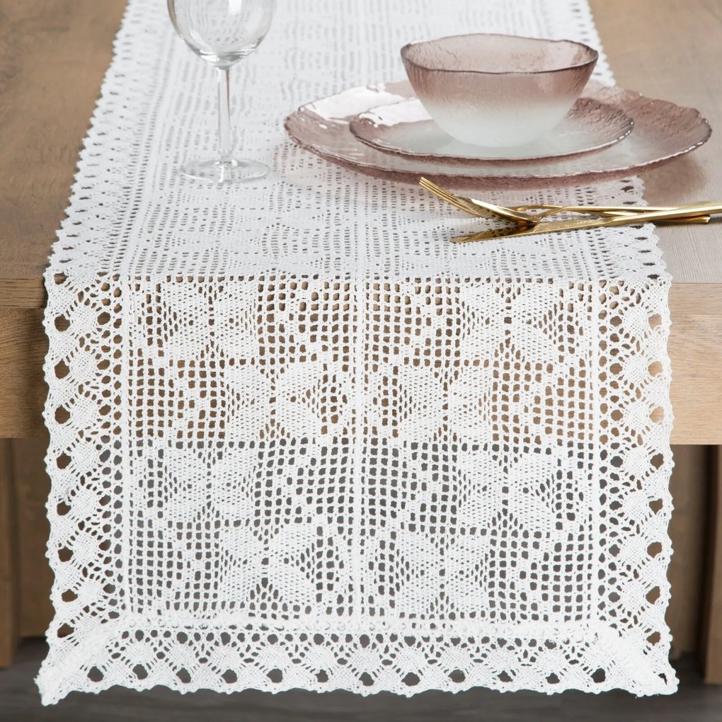 EUROFIRANY AŽÚROVÝ BEHÚŇ NA STÔL MARTHA 40X140 CM BIELY