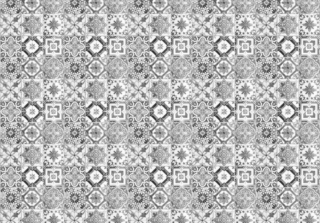 Fototapeta - Čierne a biele dlaždice (254x184 cm)