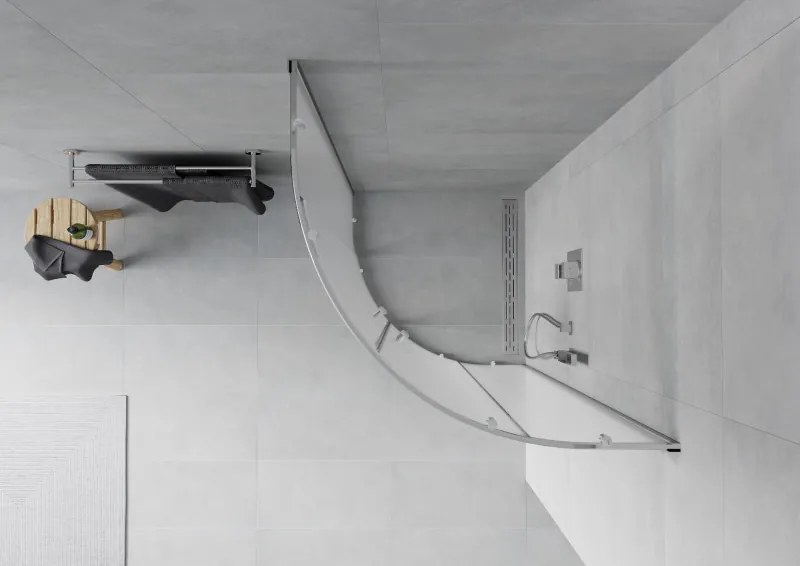 Mexen Rio, štvrťkruhový sprchovací kút s posuvnými dverami 90(dvere) x 90(dvere) x 190 cm, 6mm sklo námraza, chrómový profil, 863-090-090-01-30
