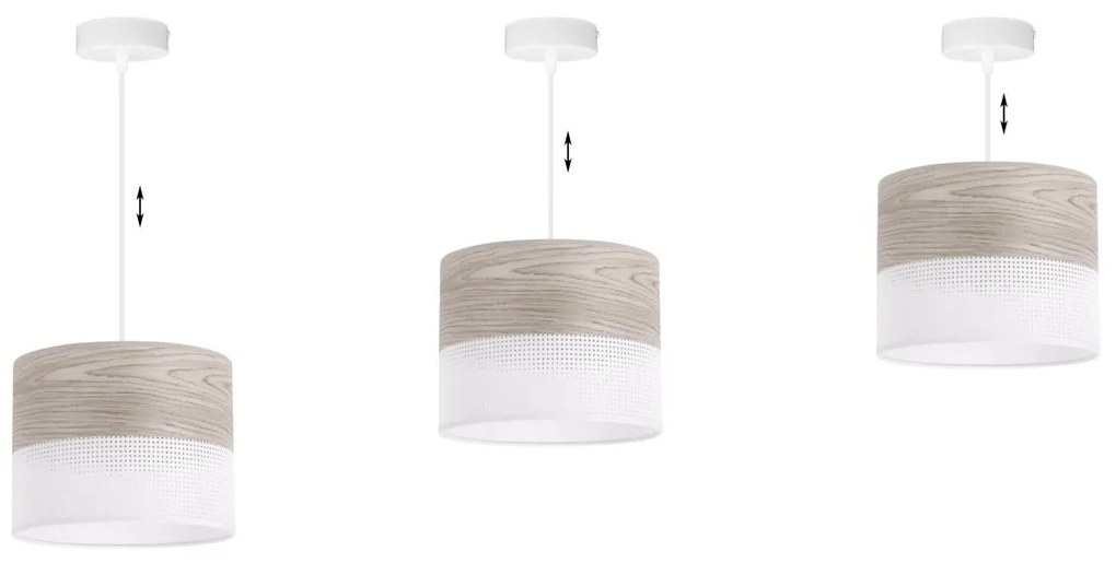 Závesné svietidlo Wood, 1x svetlobéžová dubová dýha/biele PVC tienidlo, (fi 20cm)