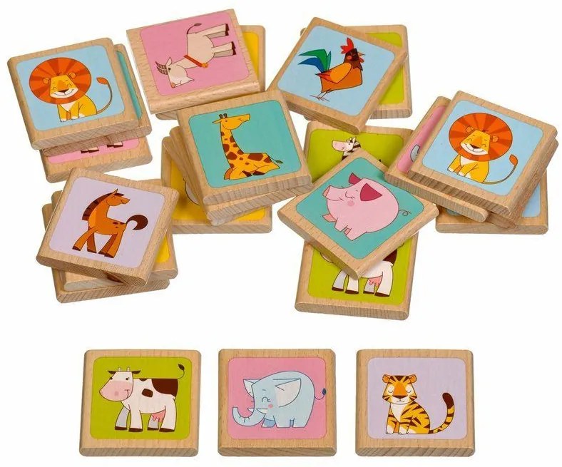 Lucy & Leo 133 zvierat - drevená detská pamäťová hra s 24 kartami