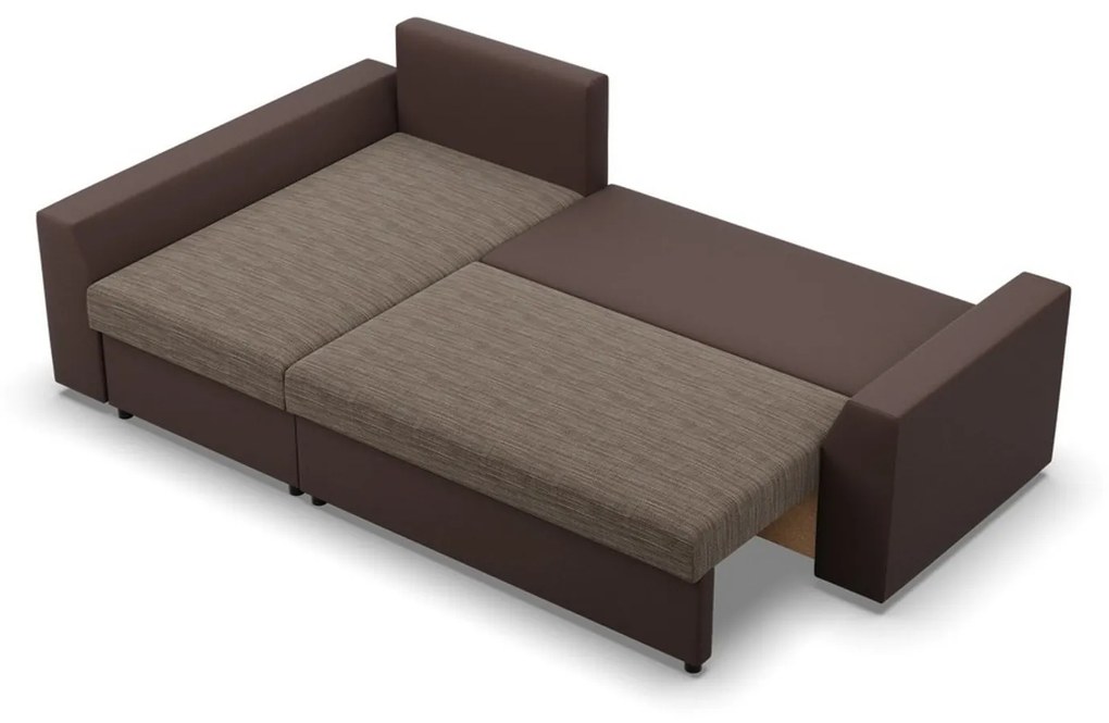 Rohová rozkladacia sedacia súprava PAUL látka v kombinácii s eko-kožou Ľavá Hnedá