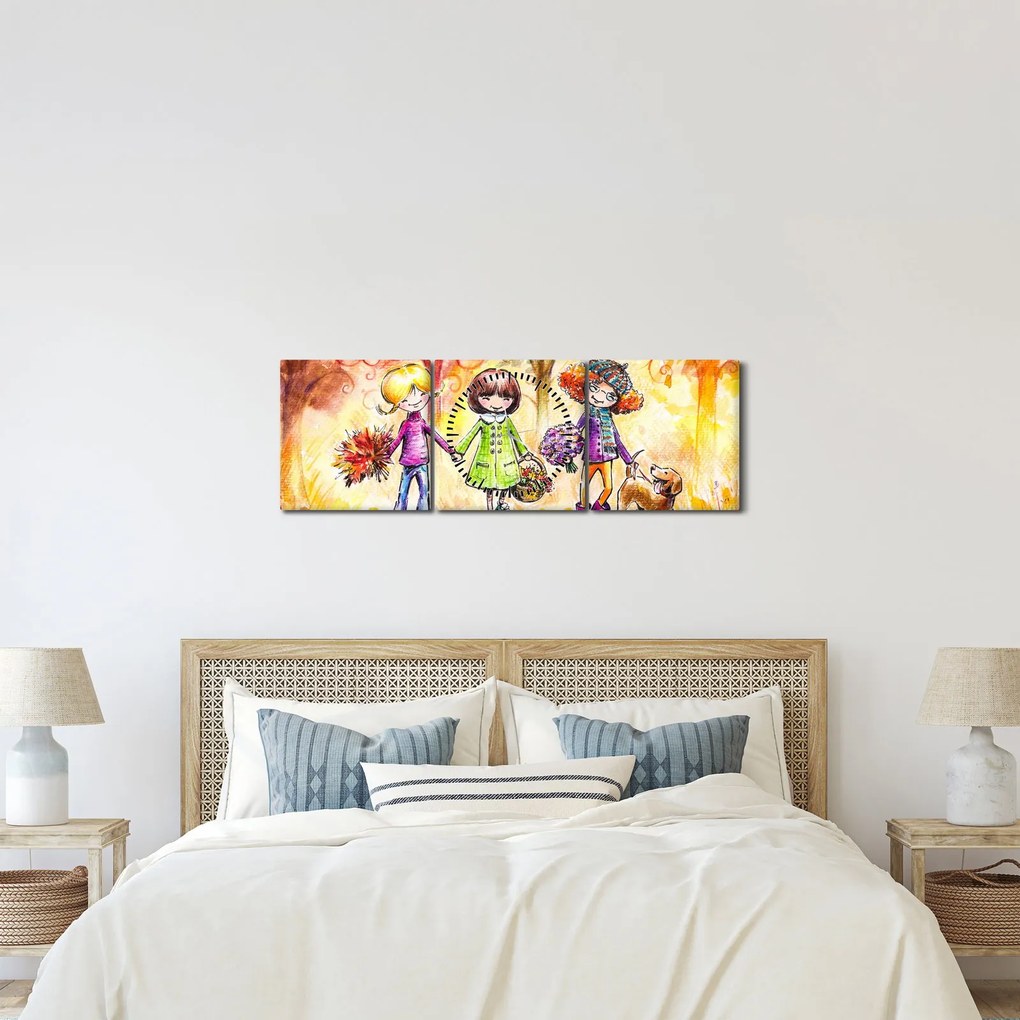 Obraz - Priateľstvo (s hodinami) (90x30 cm)