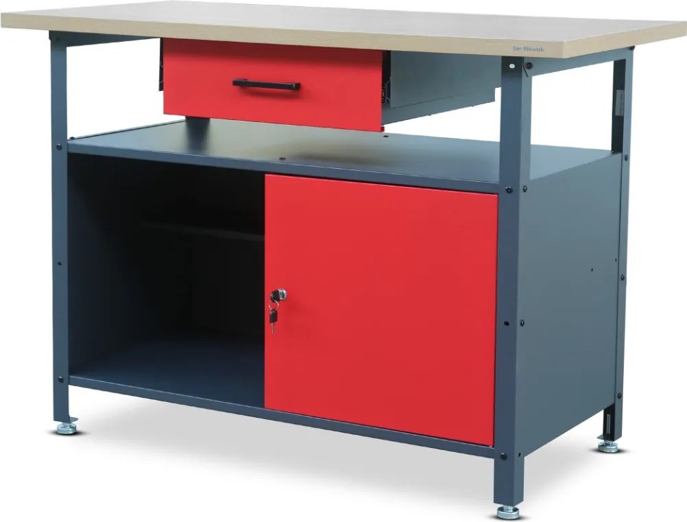 Dielenský stôl ERIC, 1200 x 850 x 600 mm, antracitovo-červeny