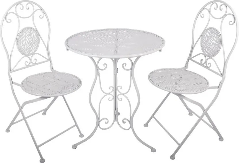 Biely záhradný kovový Bistro set stôl a 2 stoličky - Ø 60*70 / 50*40*93 cm