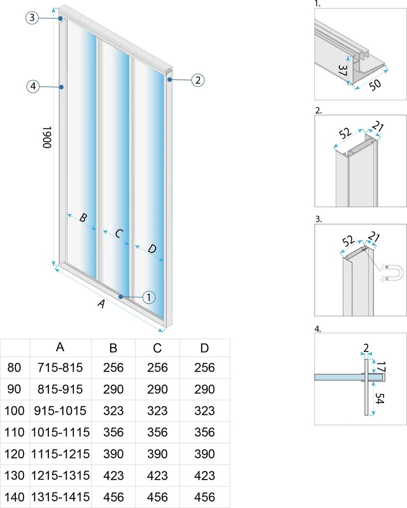 Rea - ALEX posuvné sprchové dvere - chróm, 80 x 190 cm, REA-K0287