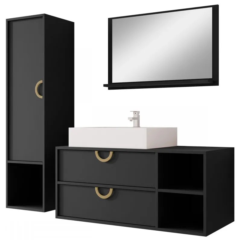 Kúpeľňový nábytok Gewiro, Farby: čierna matná, Sifón: bez sifónu, Umývadlo: áno, Umývadlová batéria: Economico BYU 020M
