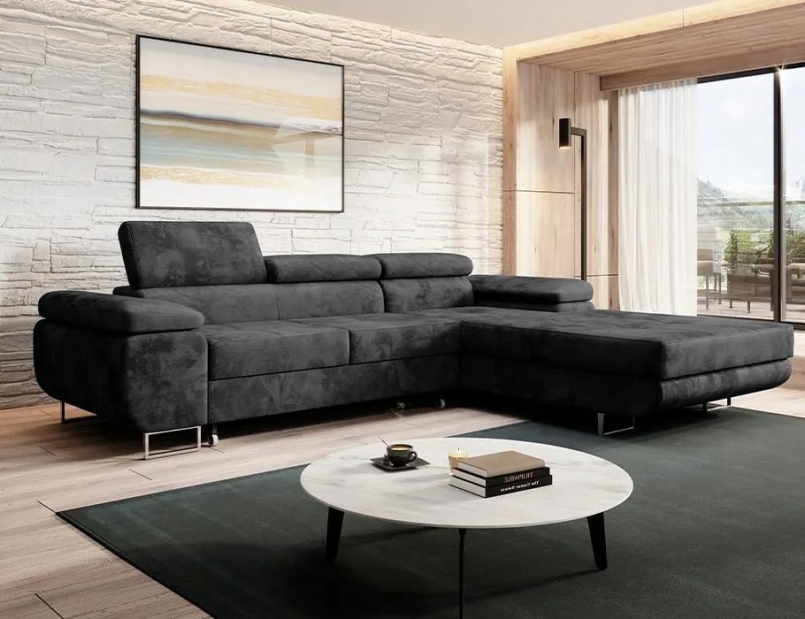 Grafitová rohová sedačka s funkciou spania Norberg velúr