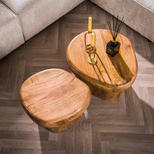 Konferenčný stôl 27-34 Sleek Ø68cm 2-set Drevo Mango - Komfort-nábytok