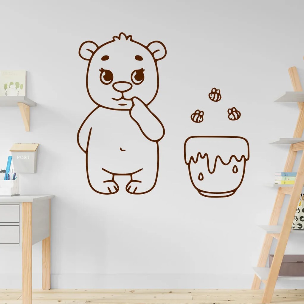 Veselá Stena Samolepka Medvedík s medom Farba: červená, Veľkosť: 80 x 77 cm
