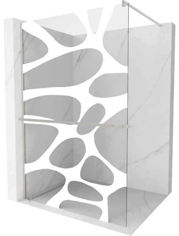 Mexen Kioto+, sprchová zástena Walk-In s poličkou a vešiakom 110 x 200 cm, 8mm číre sklo biely vzor, brúsená oceľ profil, 800-110-121-97-97
