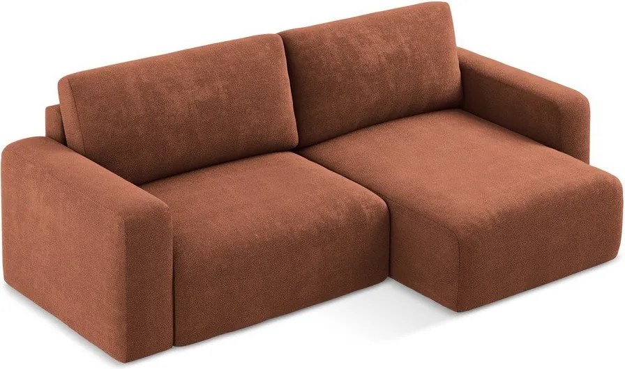 Ženilková rozkladacia/s úložným priestorom rohová pohovka v terakotovej farbe (pravý roh/s leňoškou) Kona – Makamii