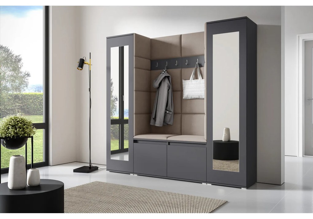 Predsieňová stena AMI 31 So zrkadlom Grafit Tmavo krémová