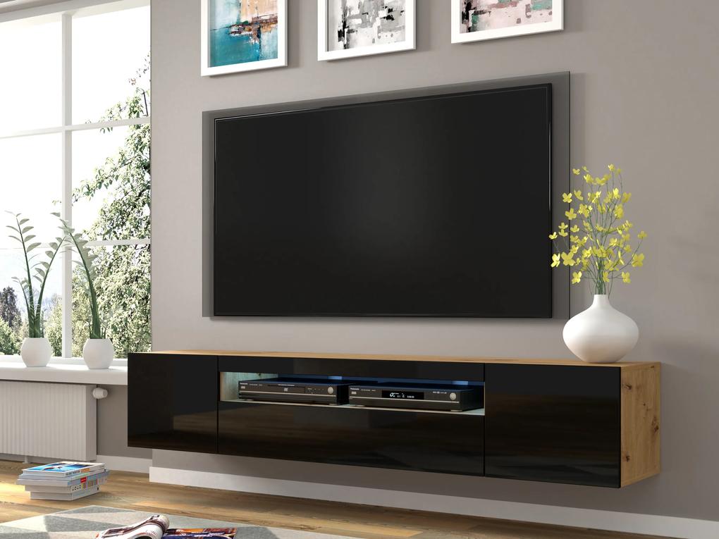 TV stolík/skrinka Aurora 200 (dub artisan + čierna) (LED). Vlastná spoľahlivá doprava až k Vám domov. 1057702