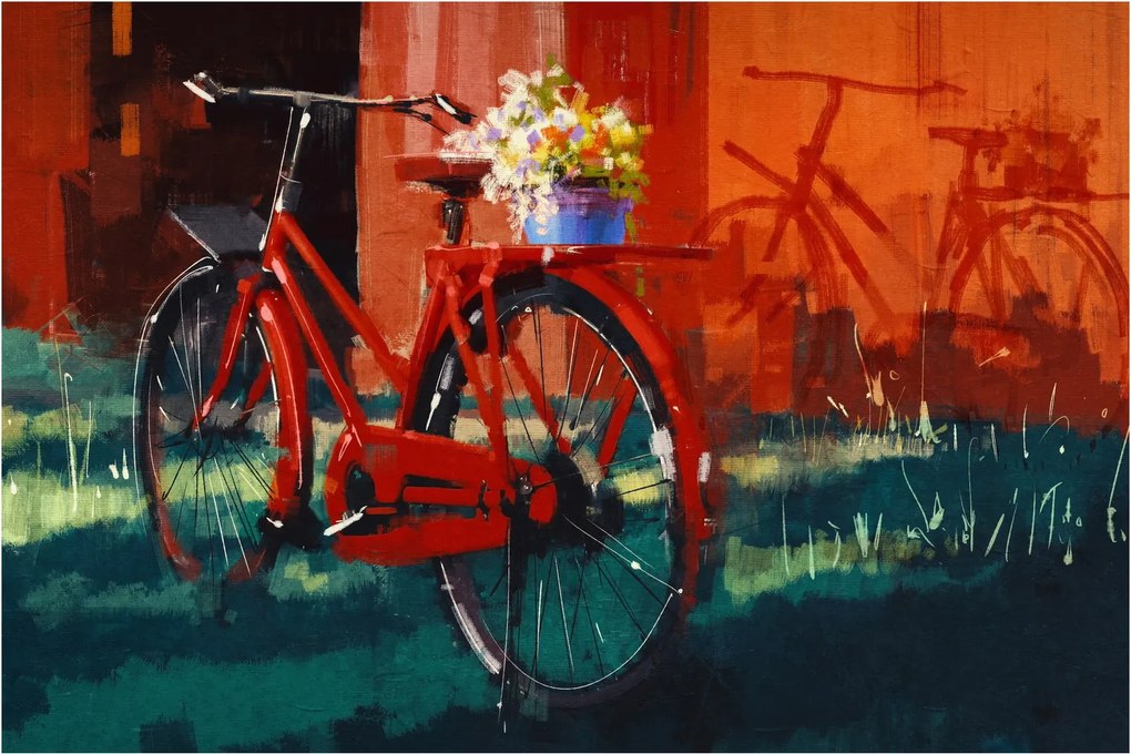 Obraz červeného kolesa, akrylová maľba (90x60 cm)