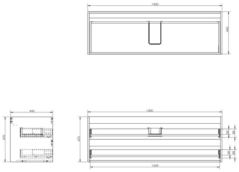 Mexen Rivel, kúpeľňová skrinka pod umývadlo 140 cm, 2 zásuvky, drážkovaná, biela matná, 91A20-14047-2-BFF01