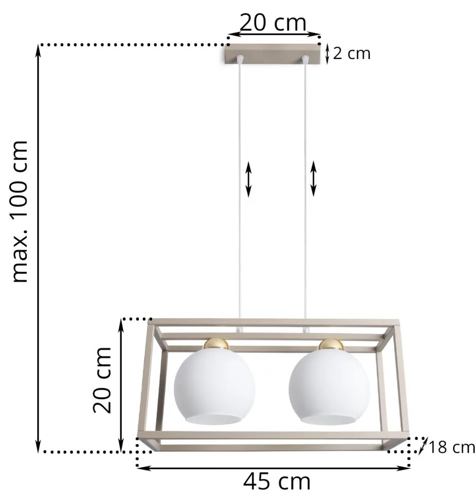 Závesné svietidlo Eliza Cage, 2x biele sklenené tienidlo v kovovom ráme