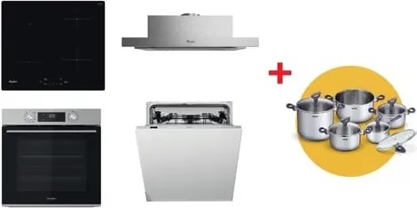 Whirlpool rúra OMK58CU1SX + indukčná varná doska WSQ7360NE + odsávač pár AKR7491IX + vstavaná umývačka riadu WIC3C26F SETWH29