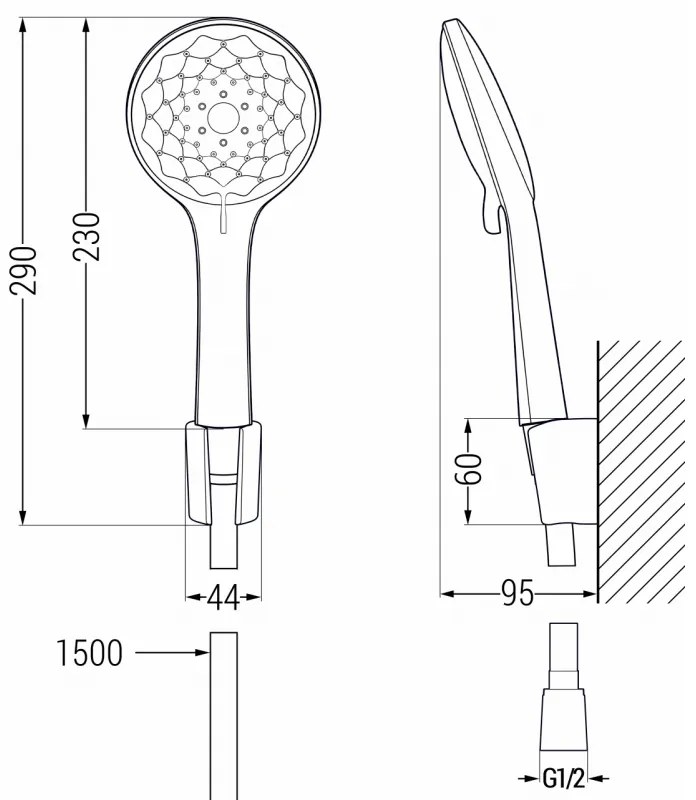 Mexen príslušenstvo - 1-bodový ručný sprchový set R-74, čierna, 785745052-70