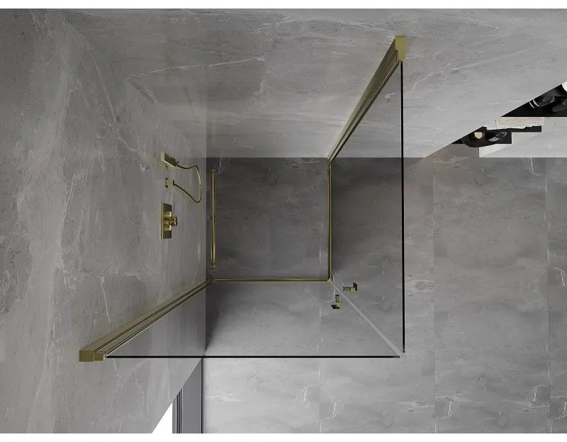 Mexen Mist-B Duo, 2-krídlový výklopný sprchový kút 100 x 100 cm, číre sklo, zlatý lesklý profil, 8A2-100-100-50-00