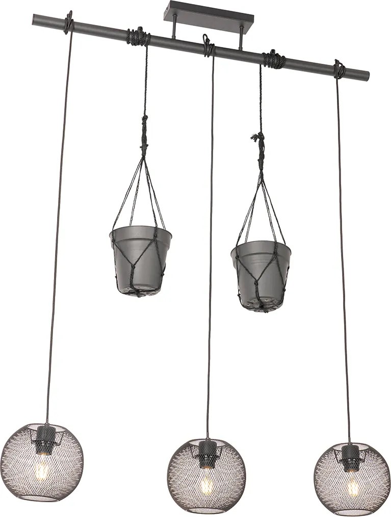 Priemyselné závesné svietidlo čierne 3-žiarovkové - Flor