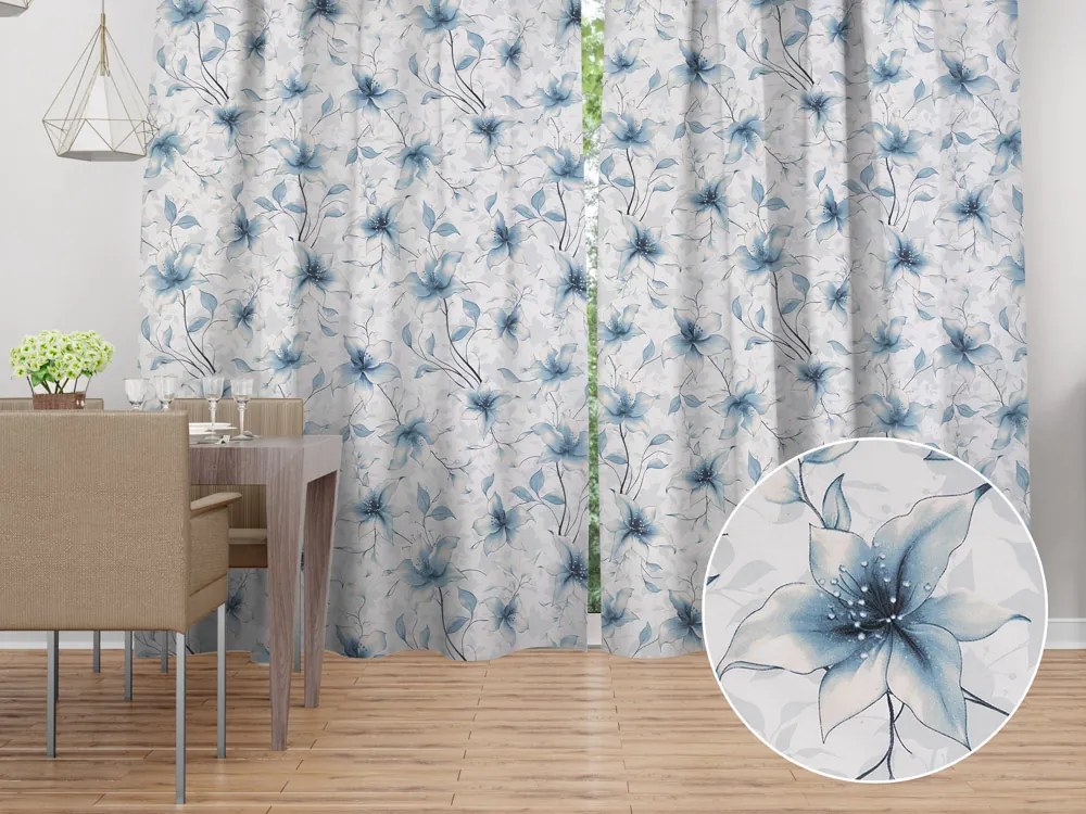 Biante Bavlnený záves Sandra SA-737 Modro-sivé kvety vanilky na bielom 150x150 cm